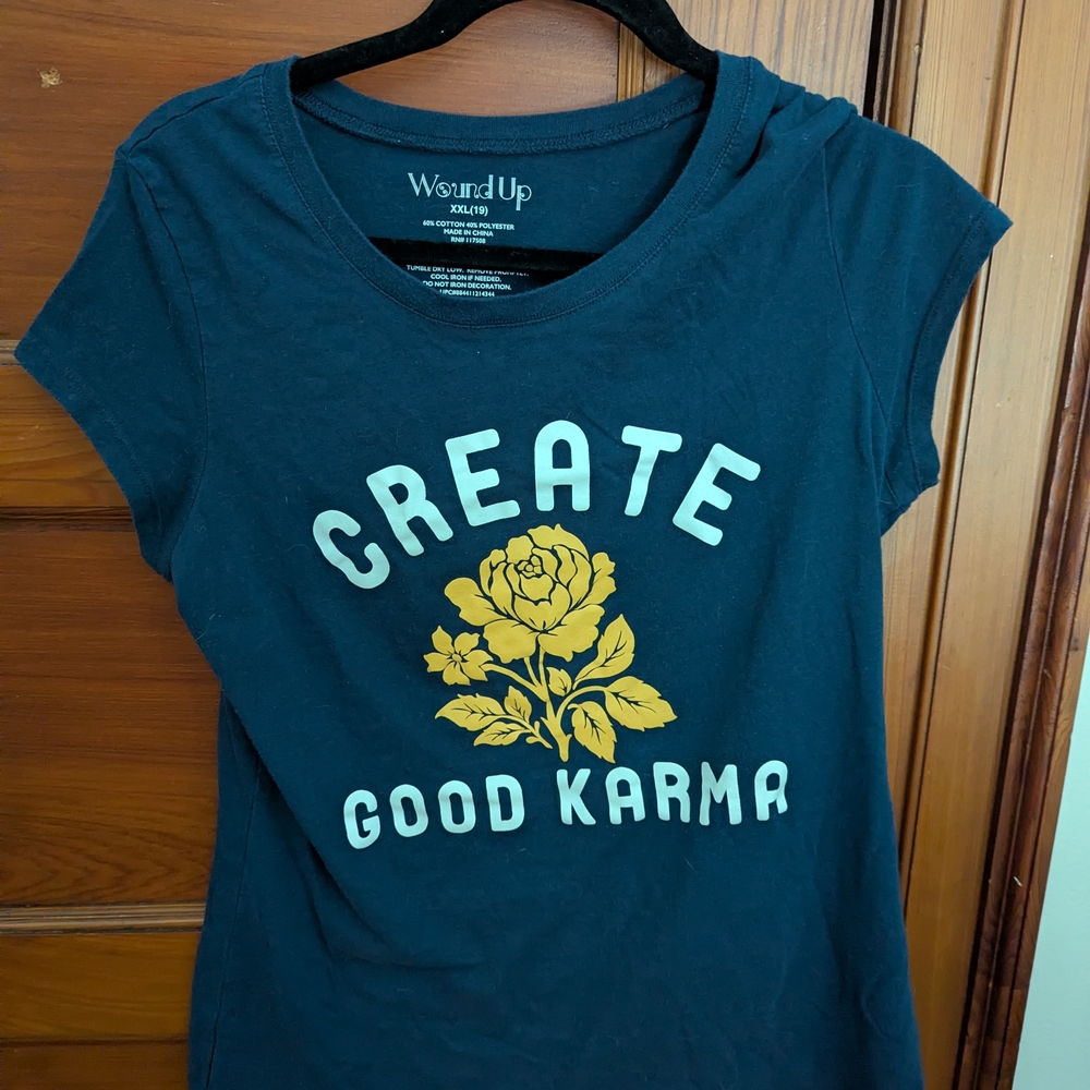 Wound Up Women's Navy Blue Tee with Yellow Graphic